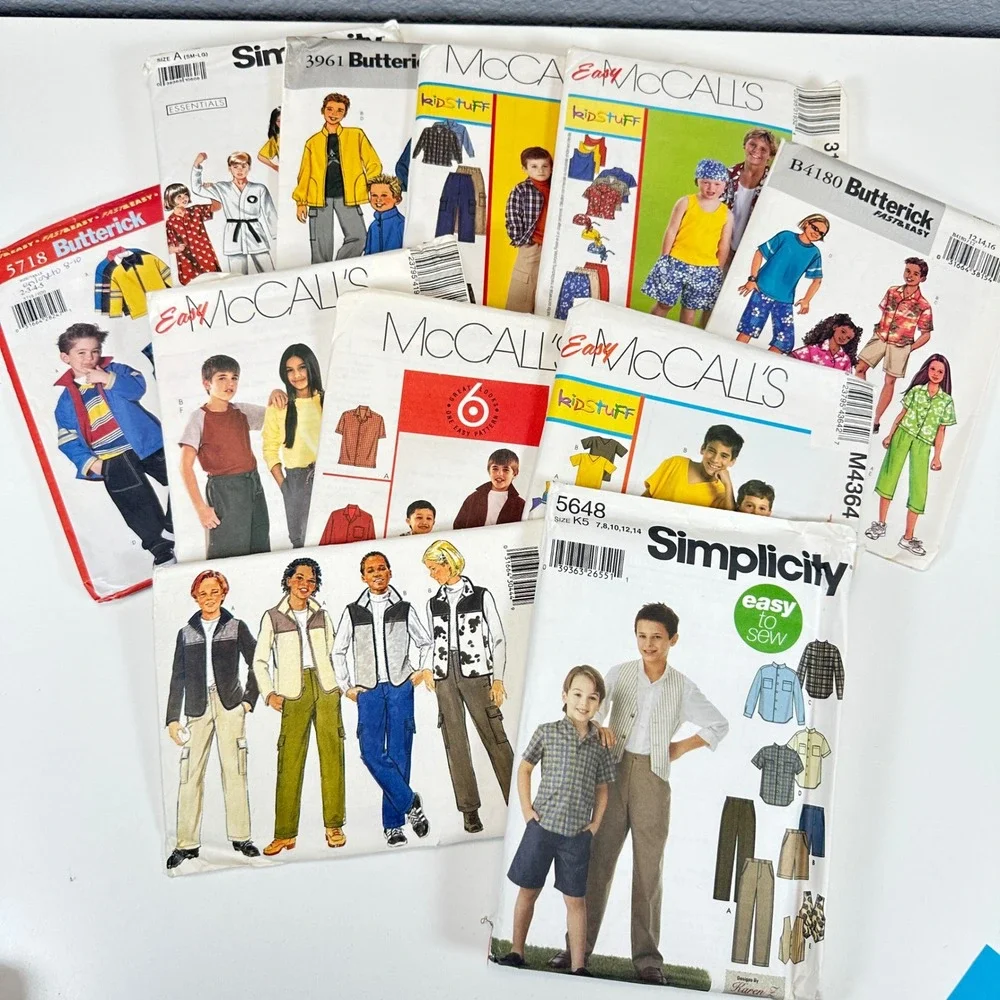 VTG Lot of 11 Kids Boys Sewing Patterns Simplicity Butterick McCalls Shirt Pants